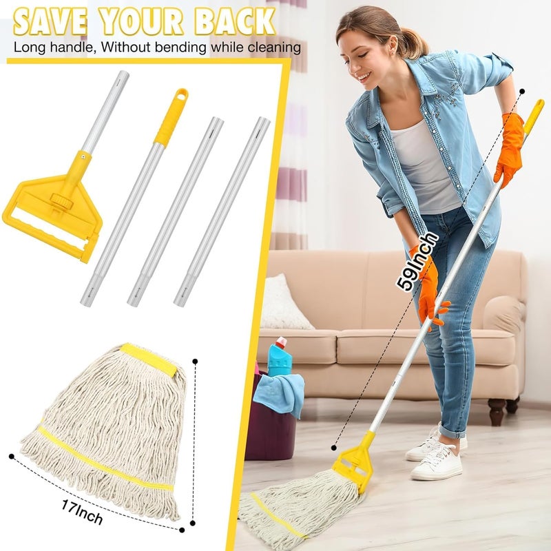 VOUBIEN Commercial Mop Handle Heavy Duty,60" Industrial Mop Stick,Wet Mops Head Replacement Holder for Professional/Industrial Floor Cleaning, Yellow, - Image 2